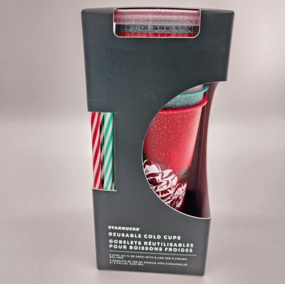 5 Starbucks Reusable Cold Cups Holiday Glitter Sparkle New Christmas 24 oz - Picture 1 of 7
